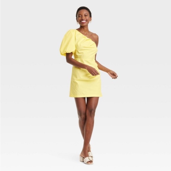 Women's One Shoulder Mini A-Line Dress - A New Day™ Yellow new - Picture 1 of 6